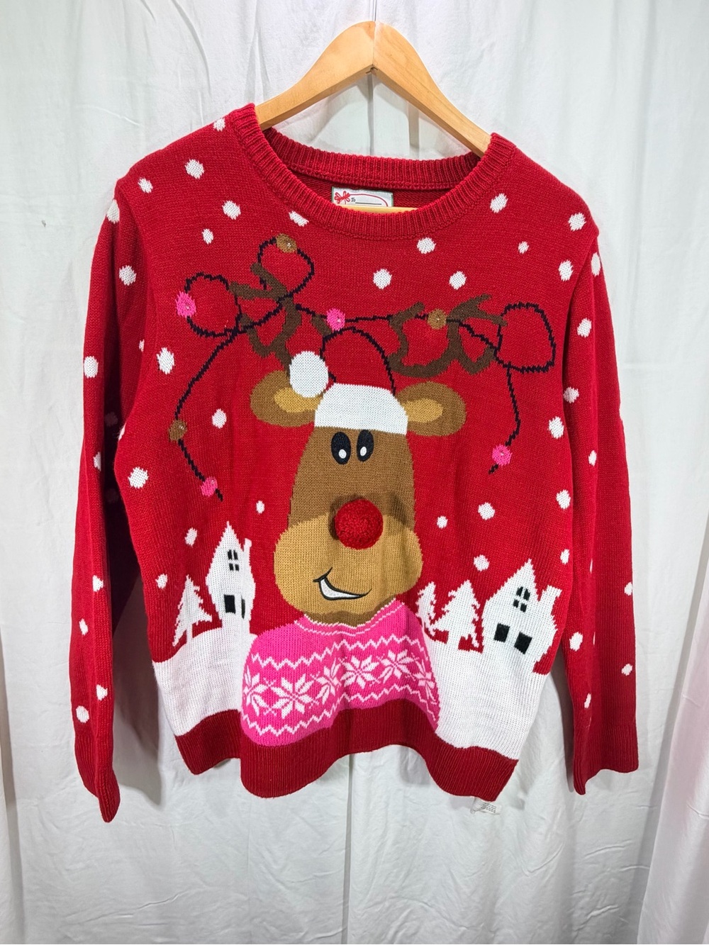 Red Women’s Holiday Reindeer Crewneck Sweater